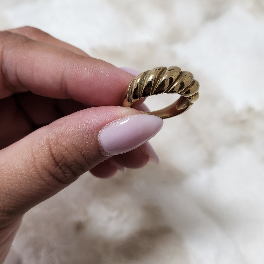 Gold crescent statement ring. Tarnish free and waterproof. Size 7.